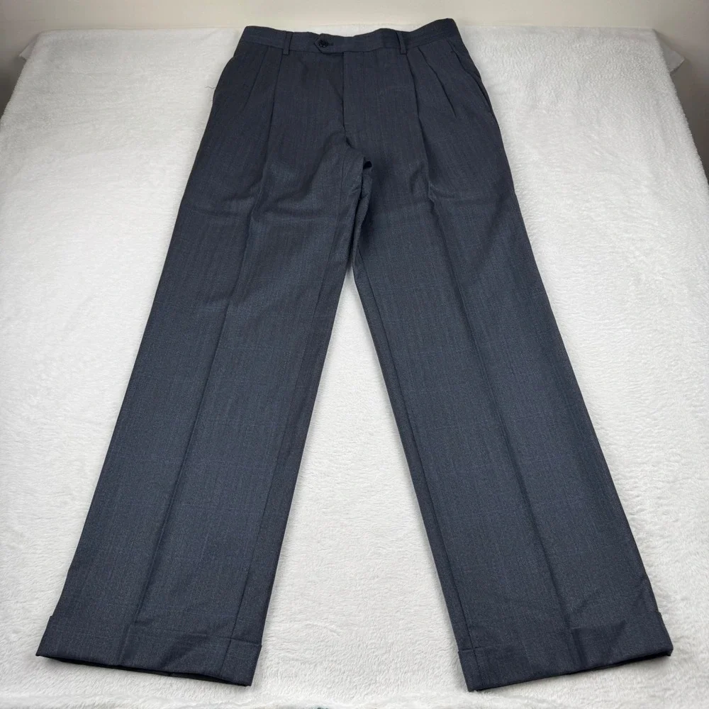 Joseph Abboud Suit Mens 38R W32 Blue Glen Plaid Super 120s Wool 2-Piece Pleated